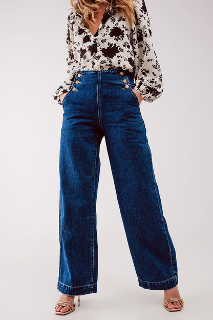 Jeans Femme boutonné sur le devant en bleu moyen