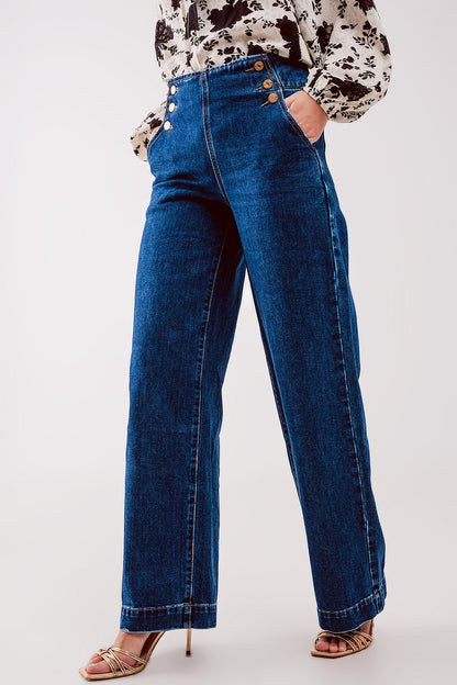 Jeans Femme boutonné sur le devant en bleu moyen